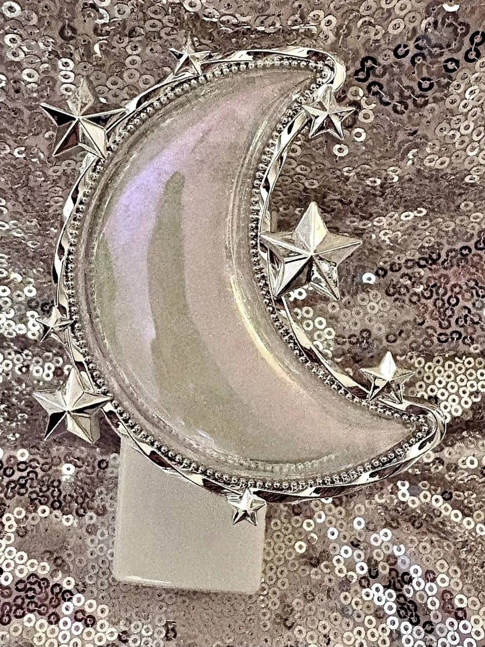 EUC BBW Crescent Moon Star plug in Silver Like New